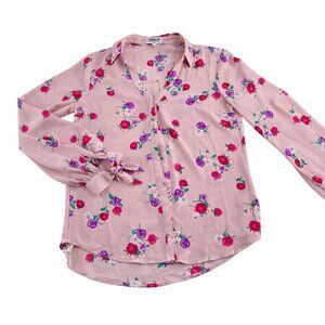 Express Womens Floral Portofino Shirt Slim Fit Pink Polyester Size S